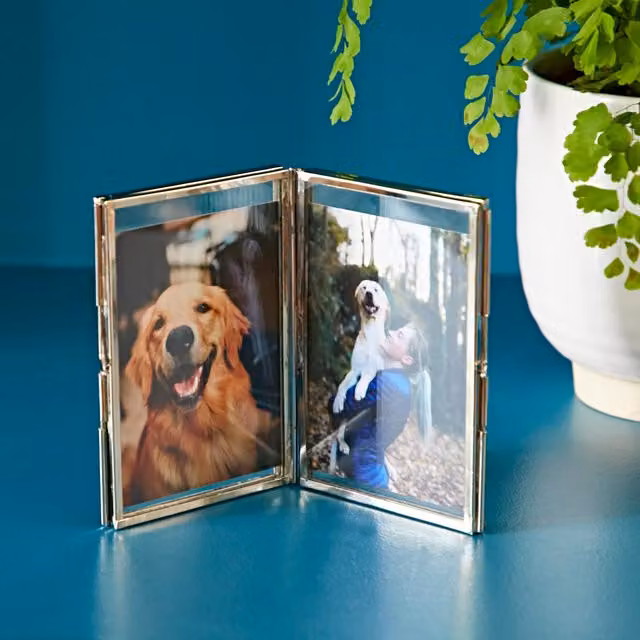 Paper High Metallic Silver Reclaimed Glass Folded Double Photo Frame
