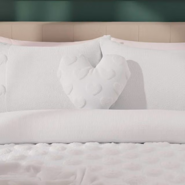 Snug City Heart Shaped Teddy Fleece Cushion in White