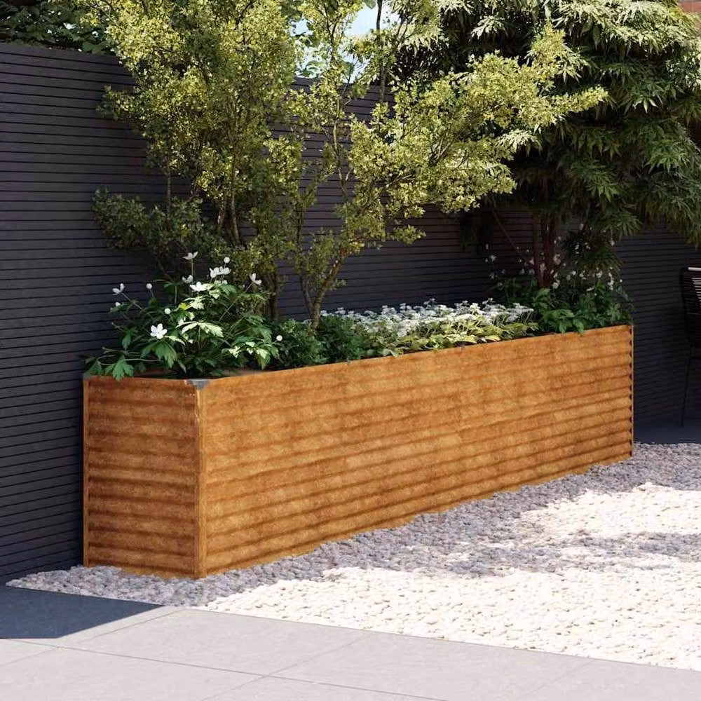 Berkfield Home Brown Corten Steel Raised Garden Bed W: 385 cm, D: 50 cm, H: 69 cm – 1