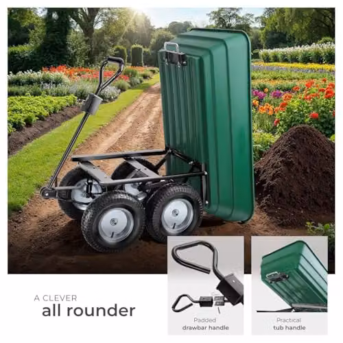 tectake Garden Cart with 125L Tilting Function and 300 kg Capacity in Green – 4
