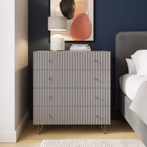 GFW Thalia 4 Drawer Chest of Drawers, Modern Ribbed Grey Bedroom Storage Cabinet – 1