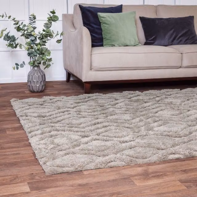 The Rug Shop UK Beige Modern Geometric Hand Made Shaggy Area Rug W: 200 cm, D: 290 cm