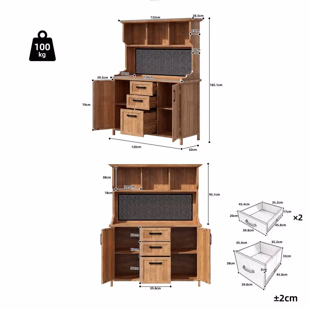 Rolipo Solid Fir Wood Garden Storage Cabinet with Drawers in Brown – 5