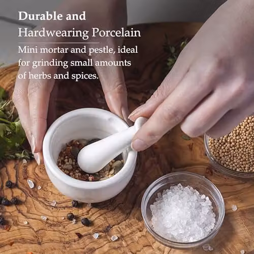 WM Bartleet & Sons Porcelain Mortar and Pestle Set, White, Diameter: 7 cm – 3