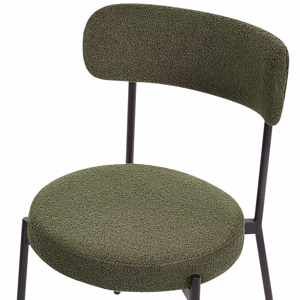 Wyld and Coco Set of 2 Dark Green Bouclé Dining Chairs with Black Metal Legs – 4