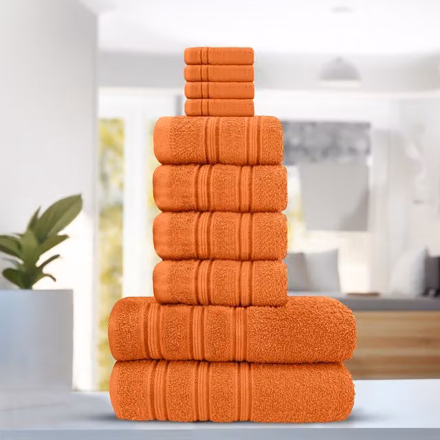 Velosso Fluffy Striped Cotton Towels in Orange, W/D/H: 48 x 80 x 8 cm