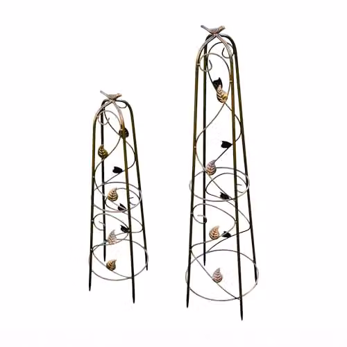 Garden Gear Metal Ornamental Obelisk Set of 2 in Bronze for Climbing Plant and Flower Support – 1