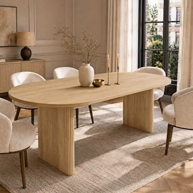 Matteo Extendable Oak Dining Table with Rounded Corners in Brown