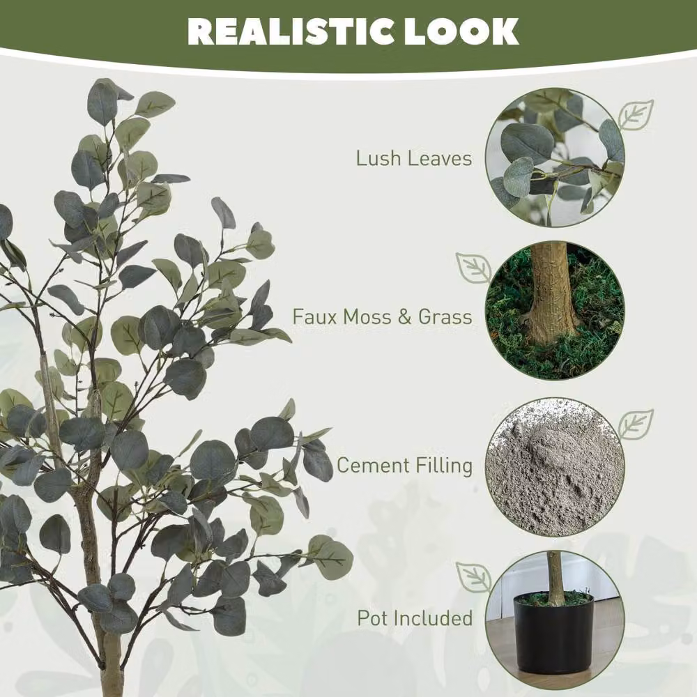 Wyld Haus Sulu Set of 2 Artificial Silver Dollar Eucalyptus Trees in Green Concrete Pots – 3