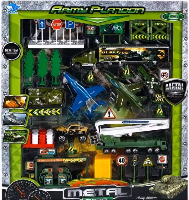 Big Daddy Army Platoon 40 Piece Military Vehicle Toy Set in Army Green