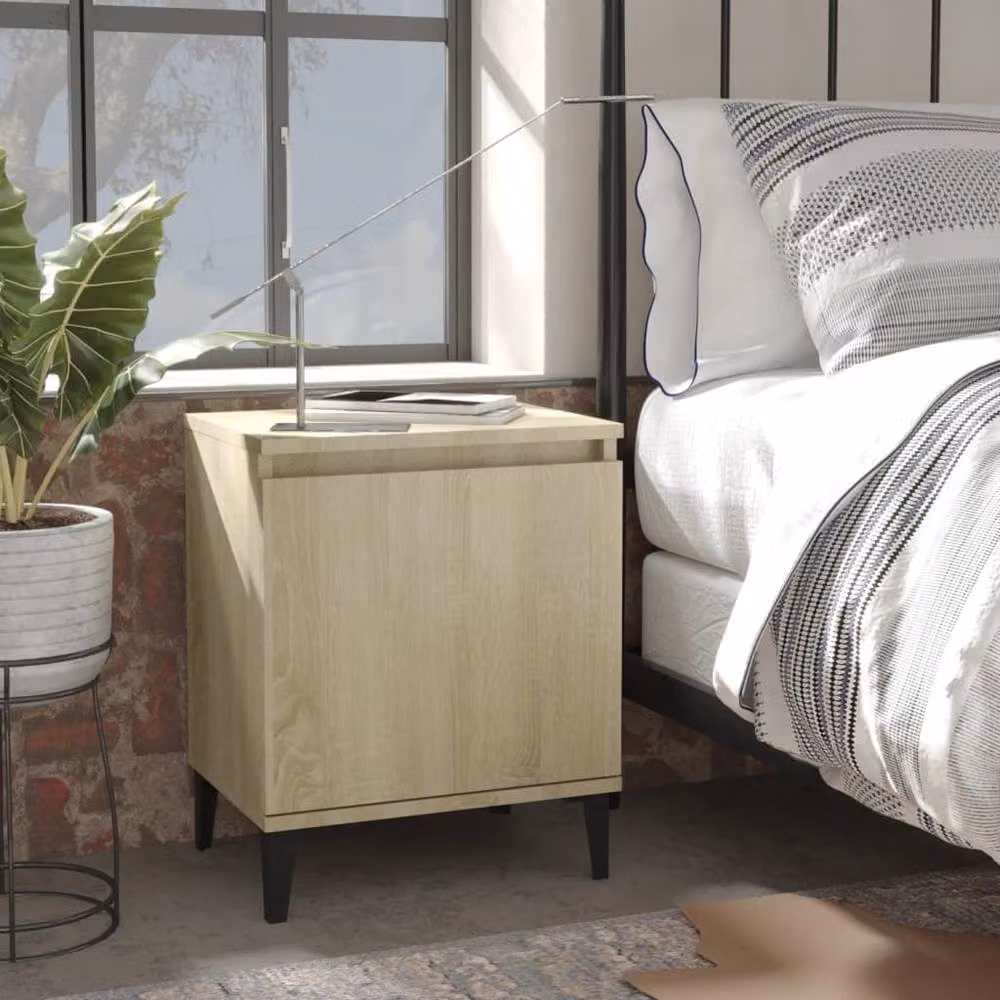 Berkfield Home Bed Cabinets with Metal Legs, 2 Pieces, Sonoma Oak in Light Tan, W/D/H: 40 x 30 x 50 cm – 2