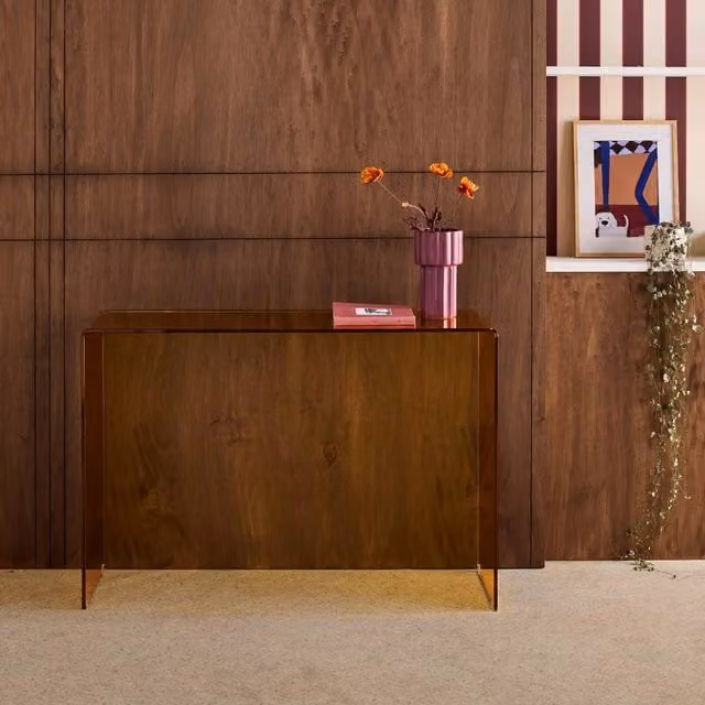 sweeek Modern Rectangular Tempered Glass Console Table in Amber, W/D/H: 80 x 35 x 75 cm