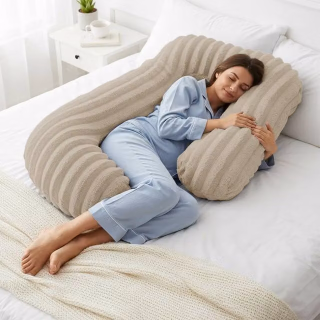 Velosso Jumbo Cord Faux Fur Body Pillow and Lumbar Bolster in Beige
