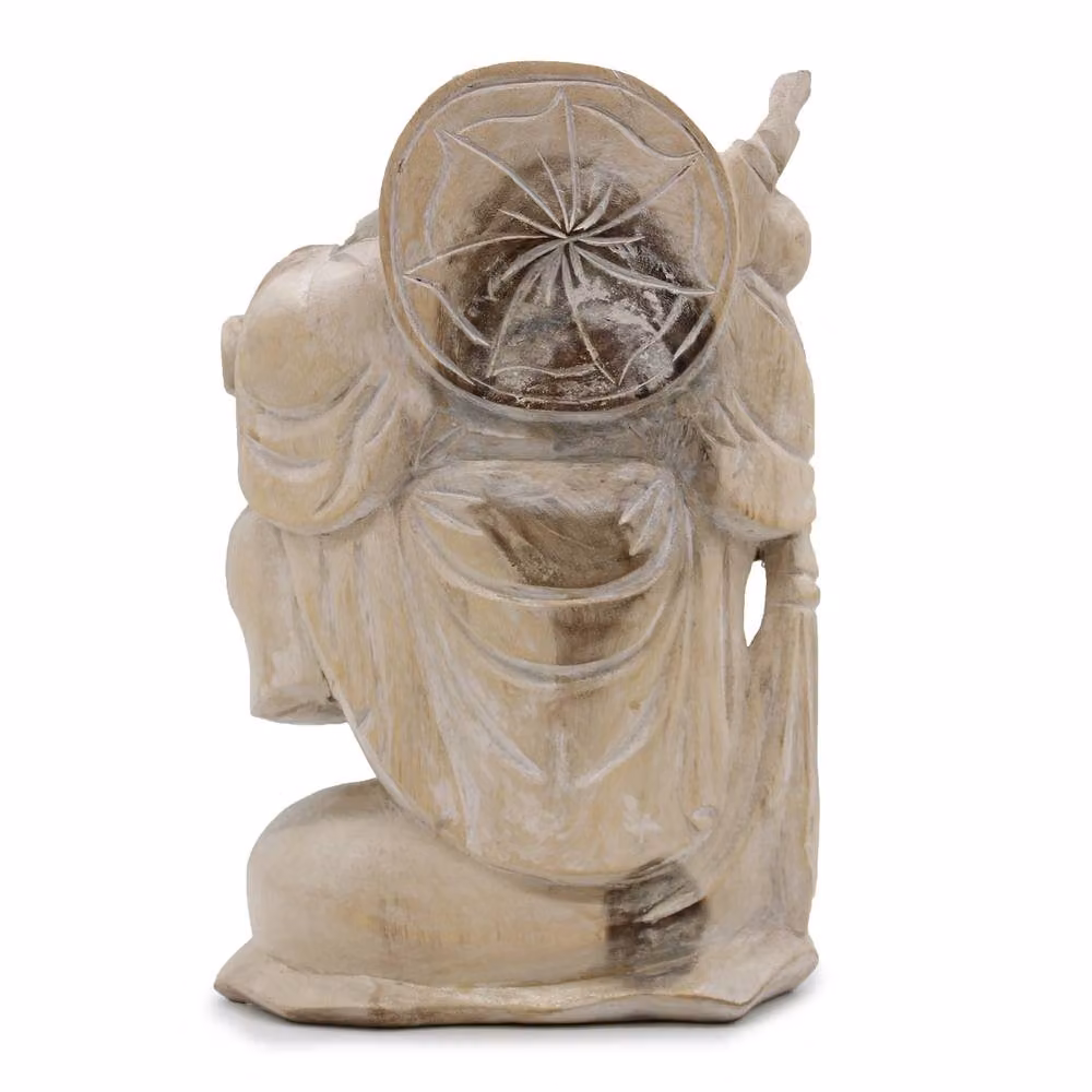 KDMD Happy Buddha Ethnic Tabletop Ornament in Whitewash Brown Wood, Height: 30 cm – 2