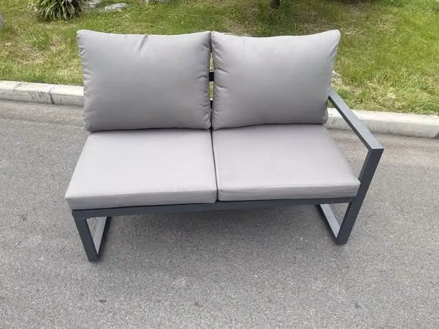 Fimous Powder Coated Aluminium 2 Seater Outdoor Garden Sofa with Seat and Back Cushions, Left Side, Dark Grey