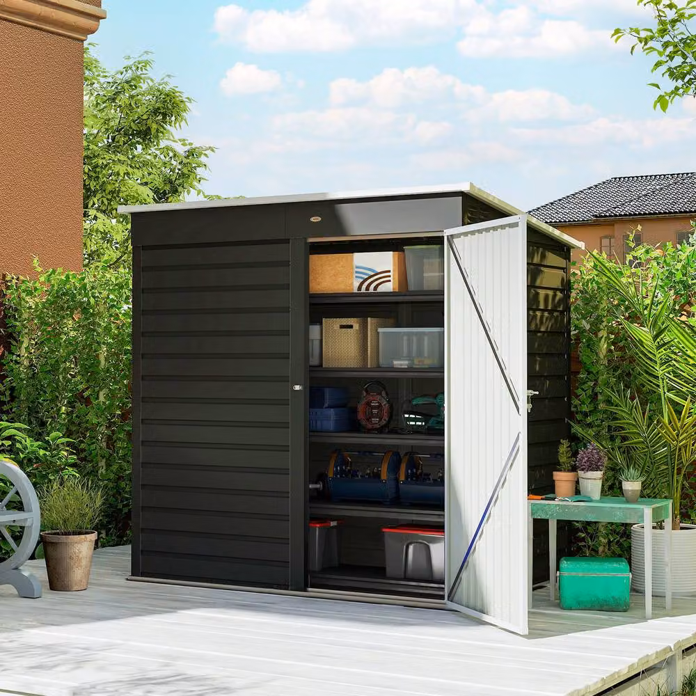 Rolipo Metal Garden Shed with Lockable Door, Dark Grey, W/D/H: 182.88 x 123.0 x 184.0 cm – 3