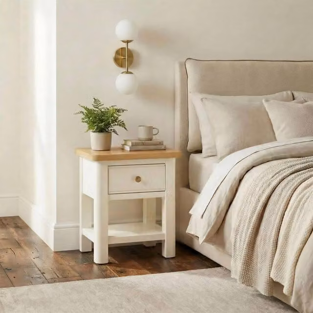 FurnitureboxUK Belle 1 Drawer Solid Oak Wood and Cream Bedside Table