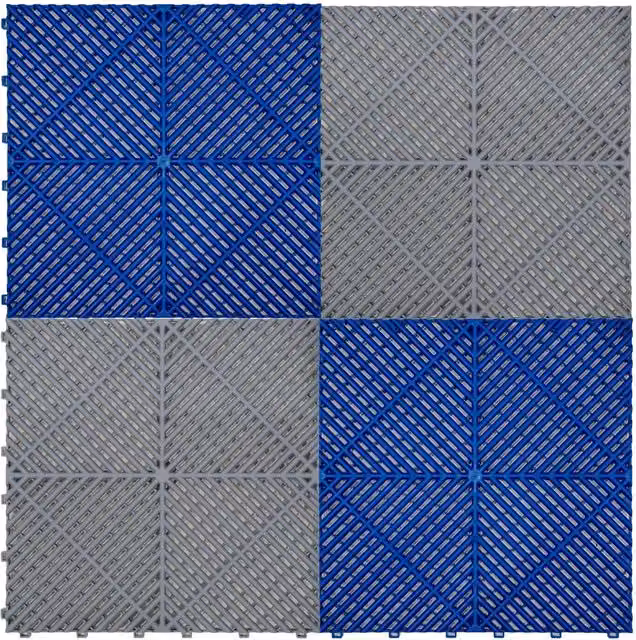 Monstershop Vented Garage Floor Tiles with Edges, Grey and Blue Plastic