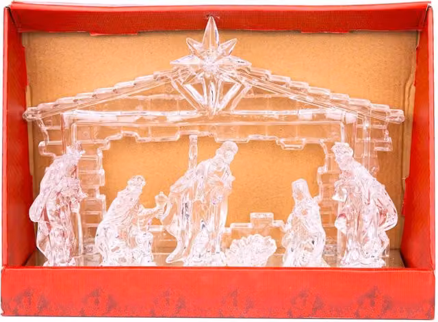 Shatchi Acrylic Light Up Nativity Scene in Natural Beige featuring Jesus, Mary, Joseph and the Three Wise Men