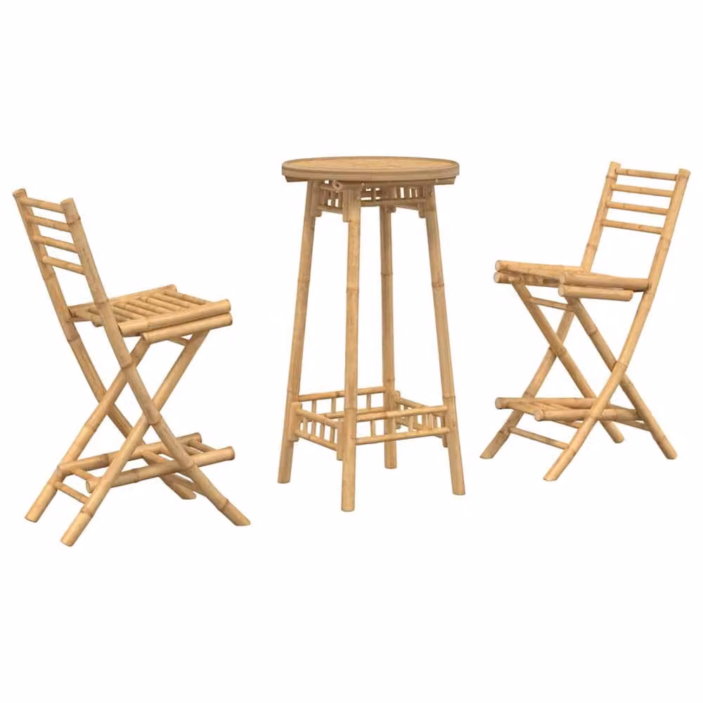 Berkfield Home Beautiful 3 Piece Foldable Bamboo Outdoor Bar Set in Brown – 2