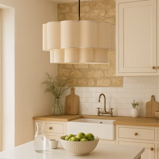 CGC Selina Scalloped Two Tier Cream Drum Lampshade, Diameter: 48 cm