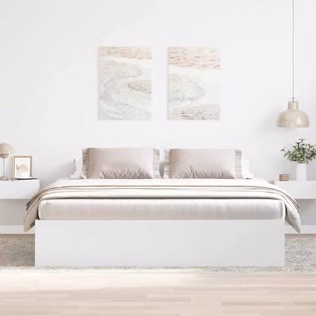 Berkfield Home Modern Super King Size Bed Frame in White, W/D/H: 180 x 203 x 35 cm