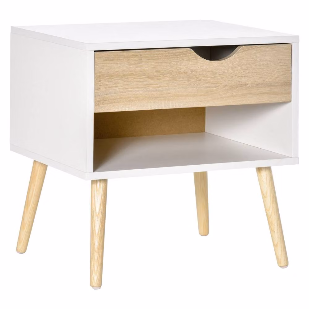 Wyld Haus Basuve Bedside Table with Drawer and Shelf in White and Light Oak – 2