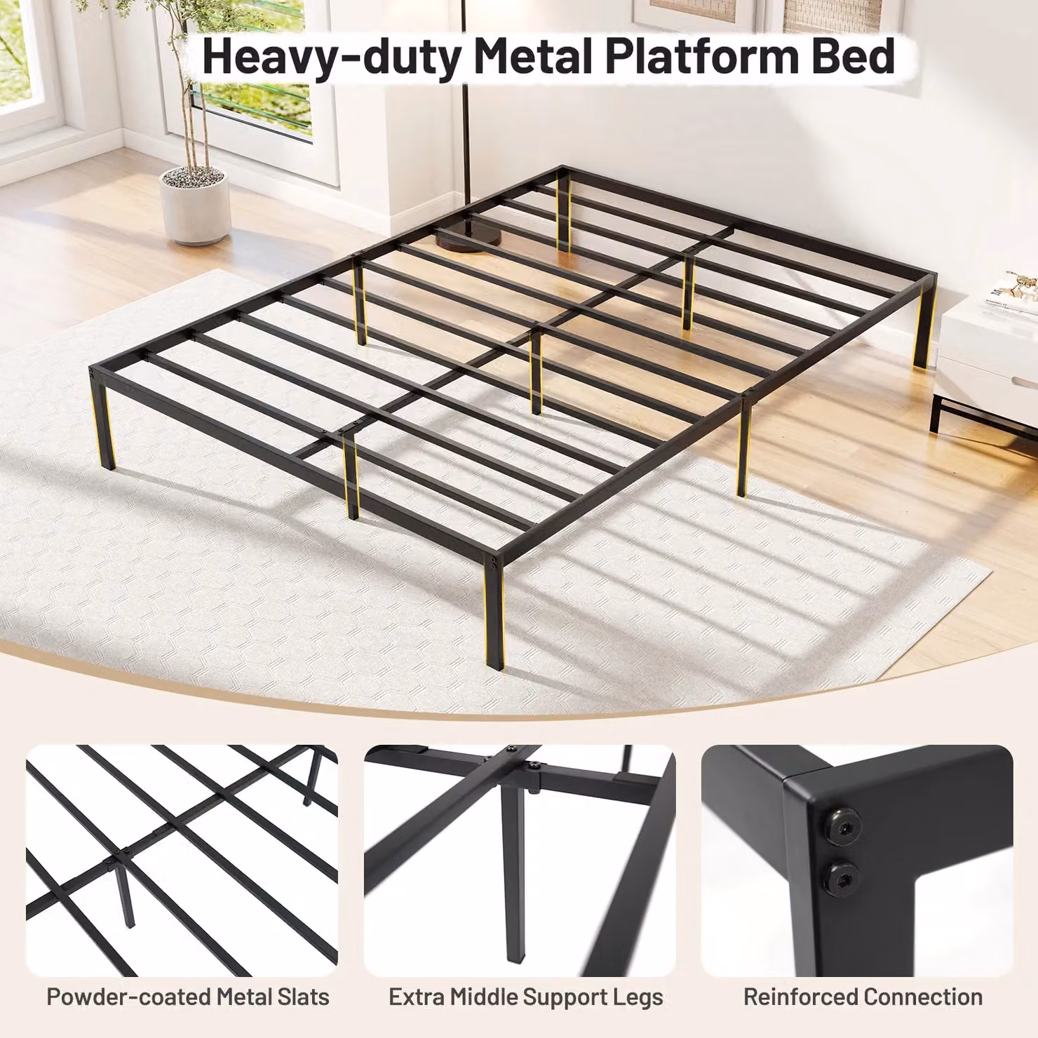Costway Double Metal Bed Frame in Black with 30 cm Platform Height – 2