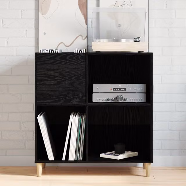 Berkfield Home Black Oak Record Cabinet, W/D/H: 84.5 x 38 x 89 cm
