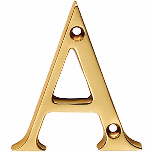 Loops Polished Brass Letter A House Plaque in Gold, Height: 53 mm, Depth: 4 mm