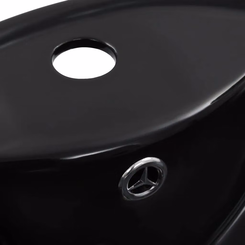 Berkfield Home Round Ceramic Countertop Wash Basin with Overflow, Black, W: 46.5 cm, D: 18 cm – 3