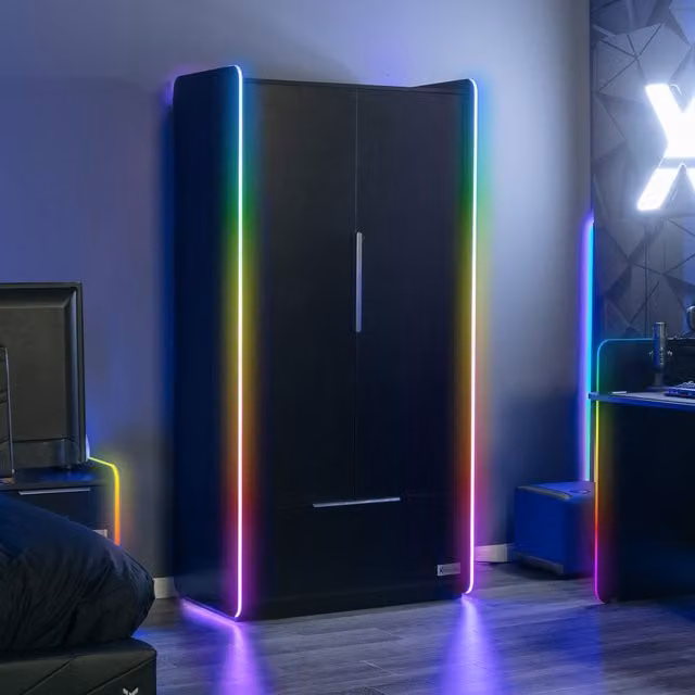 X Rocker Electra 2 Door Wardrobe with Drawer and NEO Motion SYNC in Black