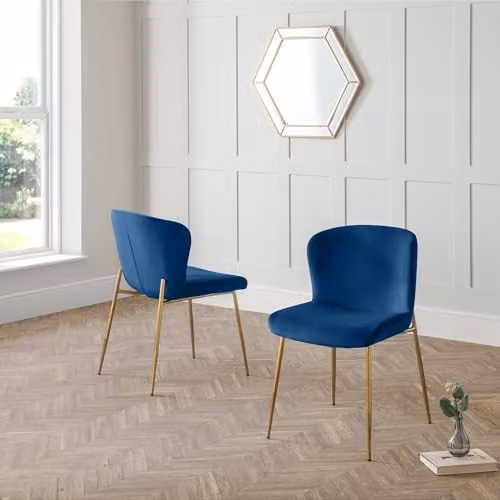 Julian Bowen Set of 2 Harper Blue Velvet Upholstered Dining Chairs – 2