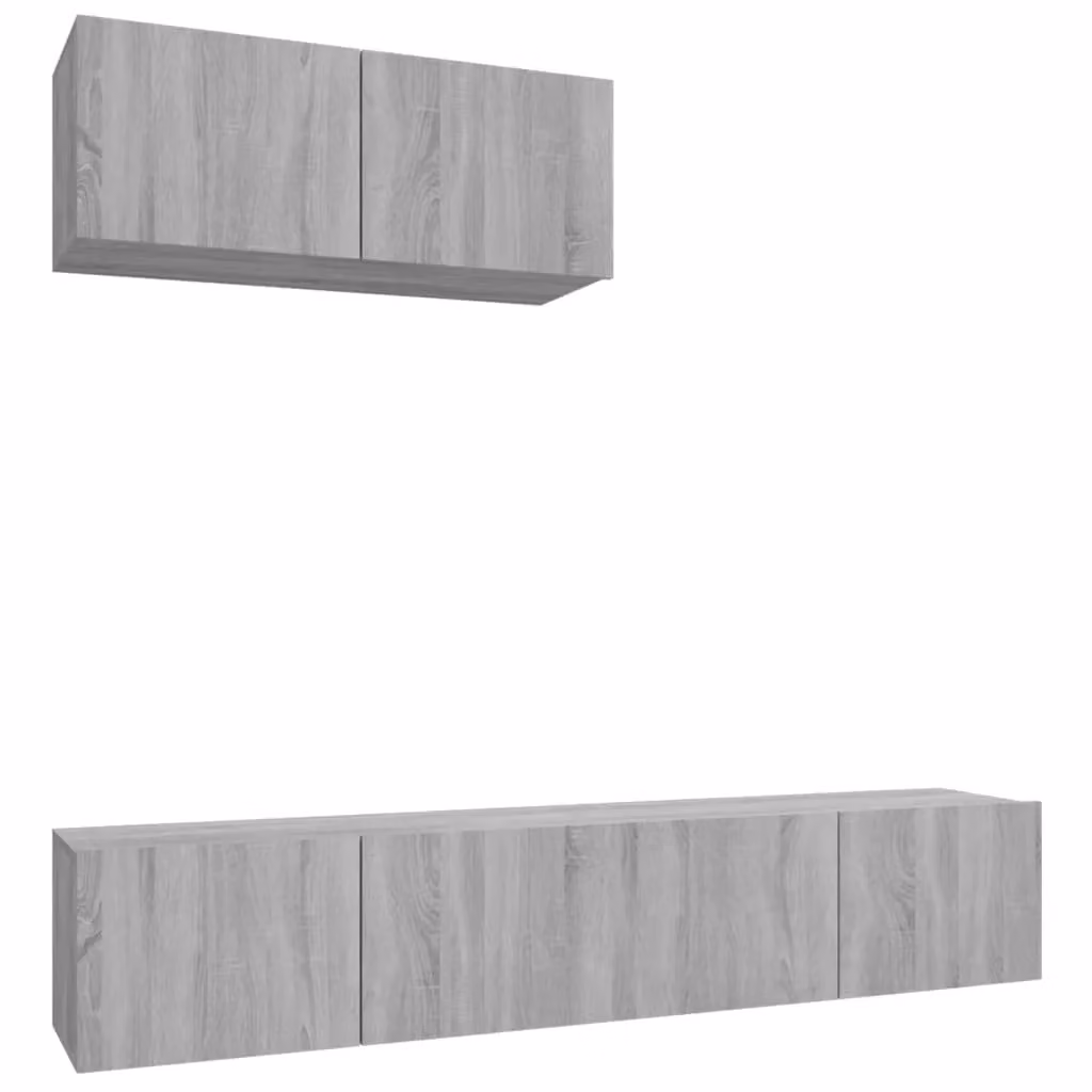 Berkfield Home 3 Piece Grey Wall Mounted TV Cabinet Set with Hinged Doors and Internal Shelves – 2