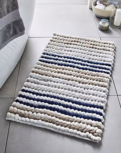 Allure Bath Fashions Striped Chunky Bobble Bath Mat in Blue and Grey, W: 80 cm, D: 50 cm, H: 2 cm – 2