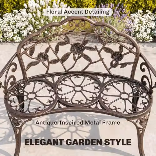 Outsunny Vintage Rose Style Cast Aluminium Garden Bench in Bronze Tone, W/D/H: 78 x 54 x 54 cm – 4