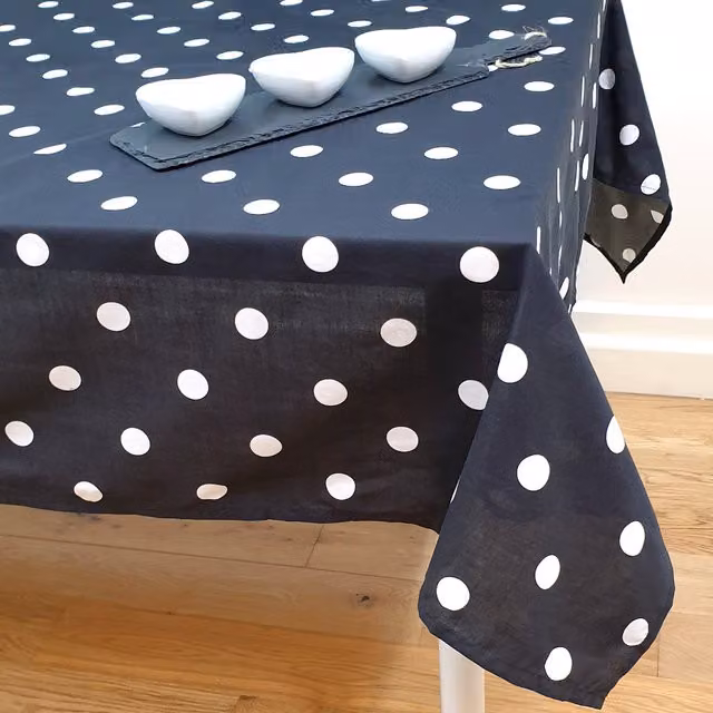 My Home Retro Polka Dot Tablecloth in Black and White, Width: 137.16 cm