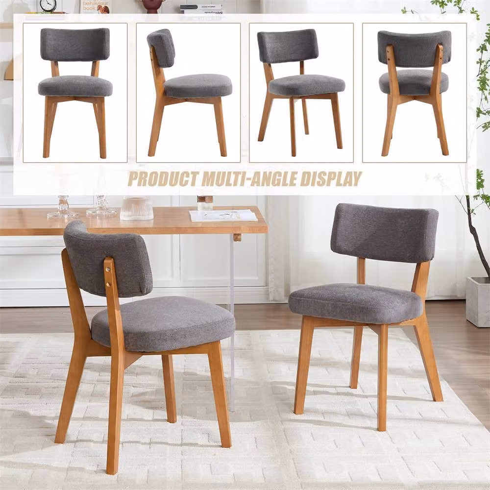 Direct Wicker Set of 2 Mid-Century Grey Linen Dining Chairs with Solid Wood Frame – 4
