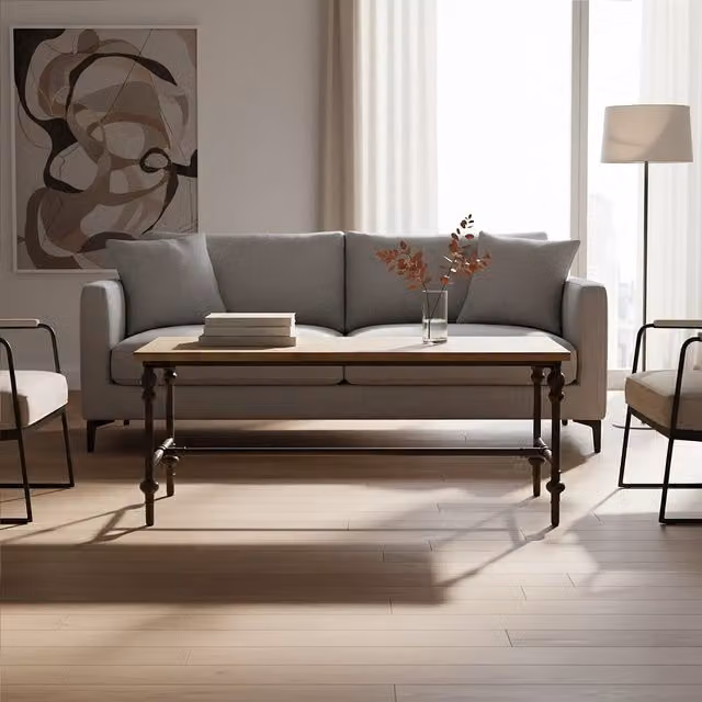 Orsina Industrial Style Rectangular Coffee Table with Natural Wood Top and Black Metal Frame