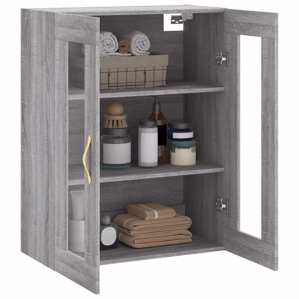 Berkfield Home Wall Mounted Cabinet in Grey with Glass Doors, W/D/H: 69.5 x 34 x 90 cm – 4