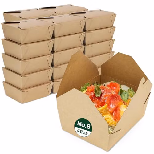 ECONX Brown Kraft Cardboard Takeaway Food Boxes, 1400ml Leakproof and Microwave Safe Biodegradable Deli Containers
