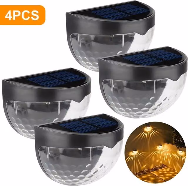 FLAVORA 4-Piece Set of Super Bright Solar Powered LED Motion Sensor Wall and Fence Lights in Black
