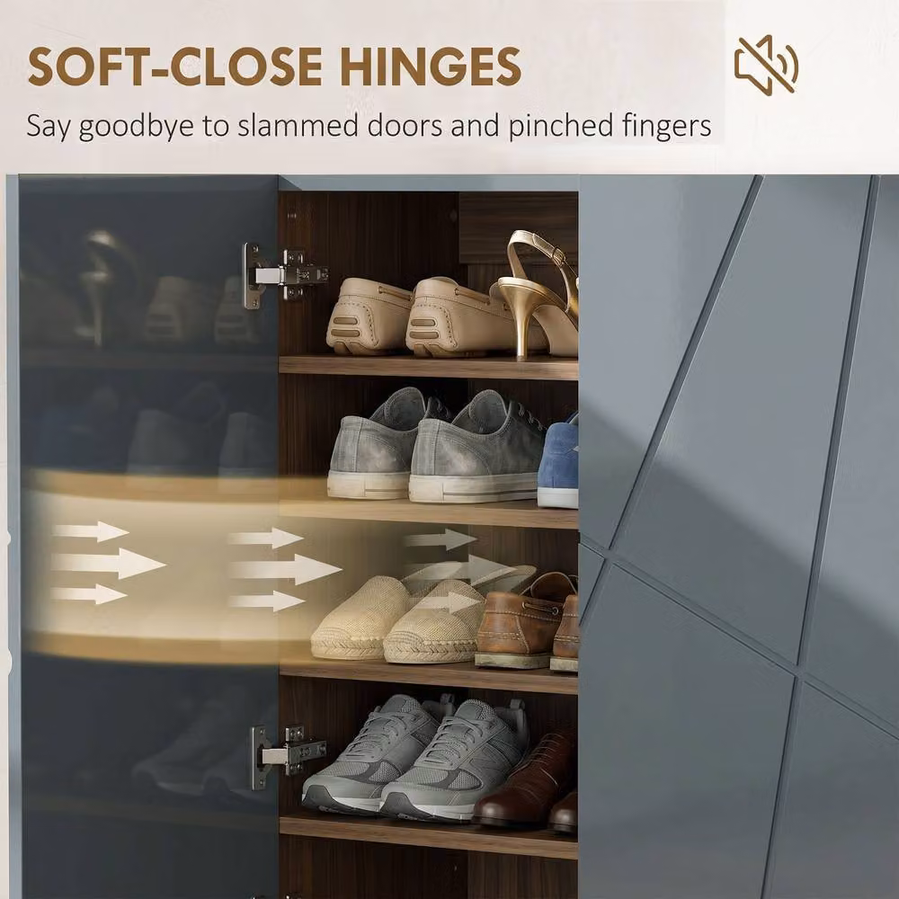STILVORA Grey Modern Shoe Cabinet with Soft-Close Hinged Doors and Internal Shelves – 5