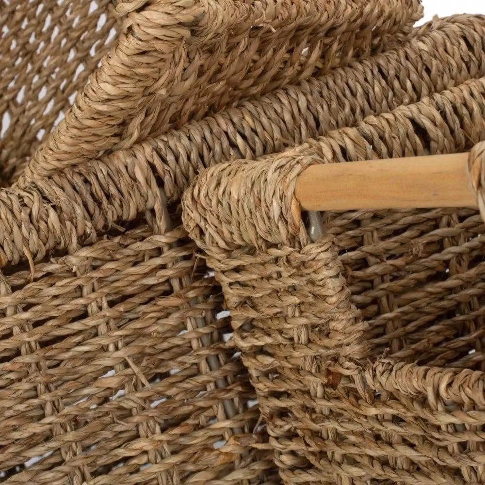 Red Hamper Set of 3 Nordic Seagrass Storage Baskets in Brown and Red – 3