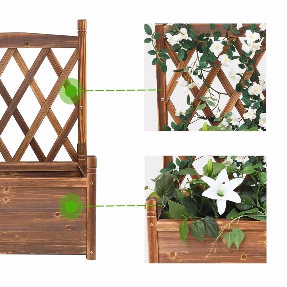 FLAVORA Brown Wood Lattice Trellis Window Box Planter, W/D/H: 76 x 64 x 28 cm – 5