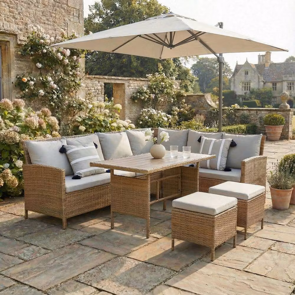Home Garden Direct Thalia 8 Seater Rattan Corner Dining Set with Plywood Table in Brown – 2