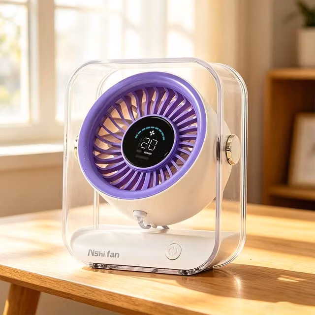 Quipulse Portable Rechargeable Desktop Cooling Fan with Digital Display in Purple