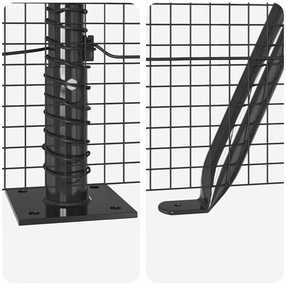 Berkfield Home Modern Welded Wire Fence with 7 Flanged Posts, Grey Powder-Coated Steel – 7