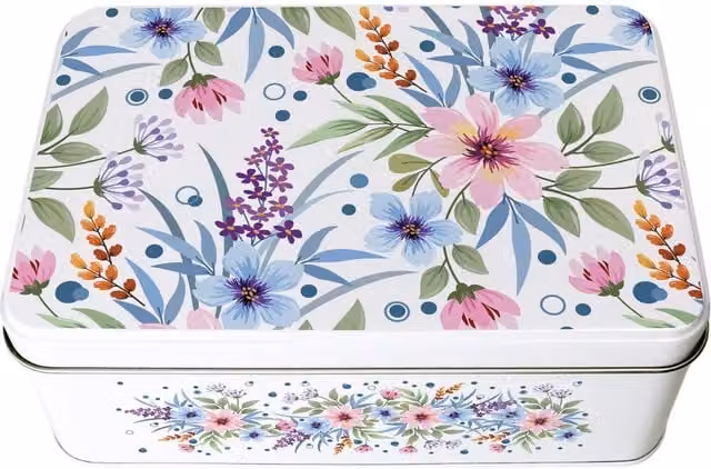 Purely Home Pastel Floral Rectangular Metal Tin in Multicoloured Blue, Pink and Green