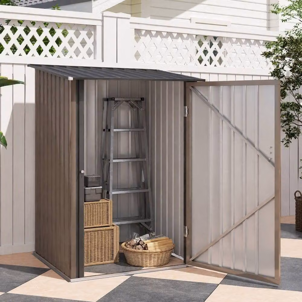 Rolipo Brown and Grey Lean-To Steel Garden Shed with Lockable Single Door – 4